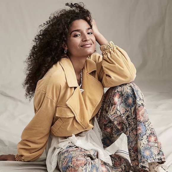 We The Free People Sure Thing Bomber Jacket Golden Finch Yellow Medium Corduroy - Picture 3 of 9